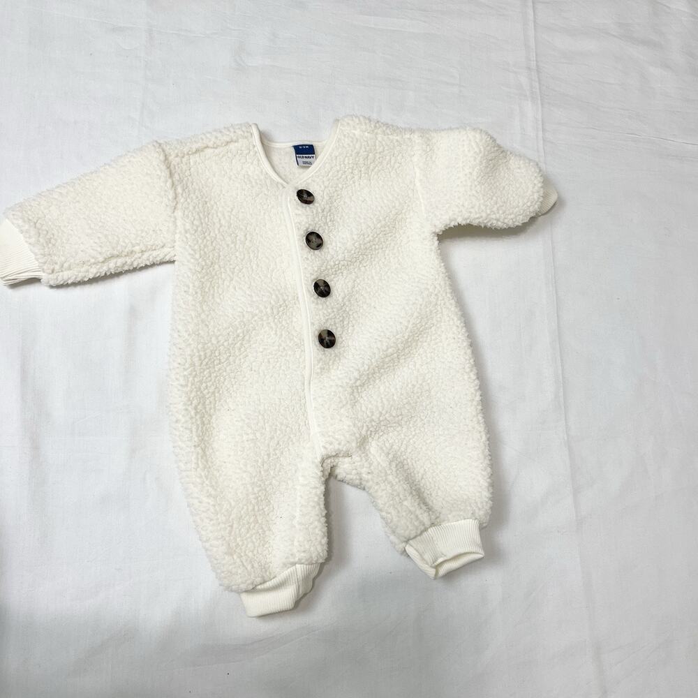 Old Navy Unisex Long-Sleeve Sherpa Button-Front Bodysuit for Baby‎ 0-3m White